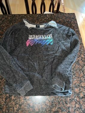Young & Reckless Charcoal Crewneck with Pink, Purple & Teal Graphic